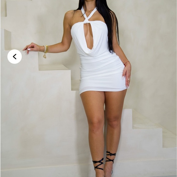 White Ruched Mini Dress - Picture 4 of 4
